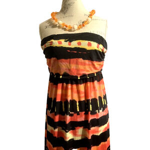Women’s Dots Black And Orange Sleeveless Long Beach Stretch Dress Size Large